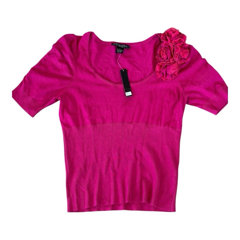 Pine Needles New York Pink Floral 3/4 Sleeve Sweater